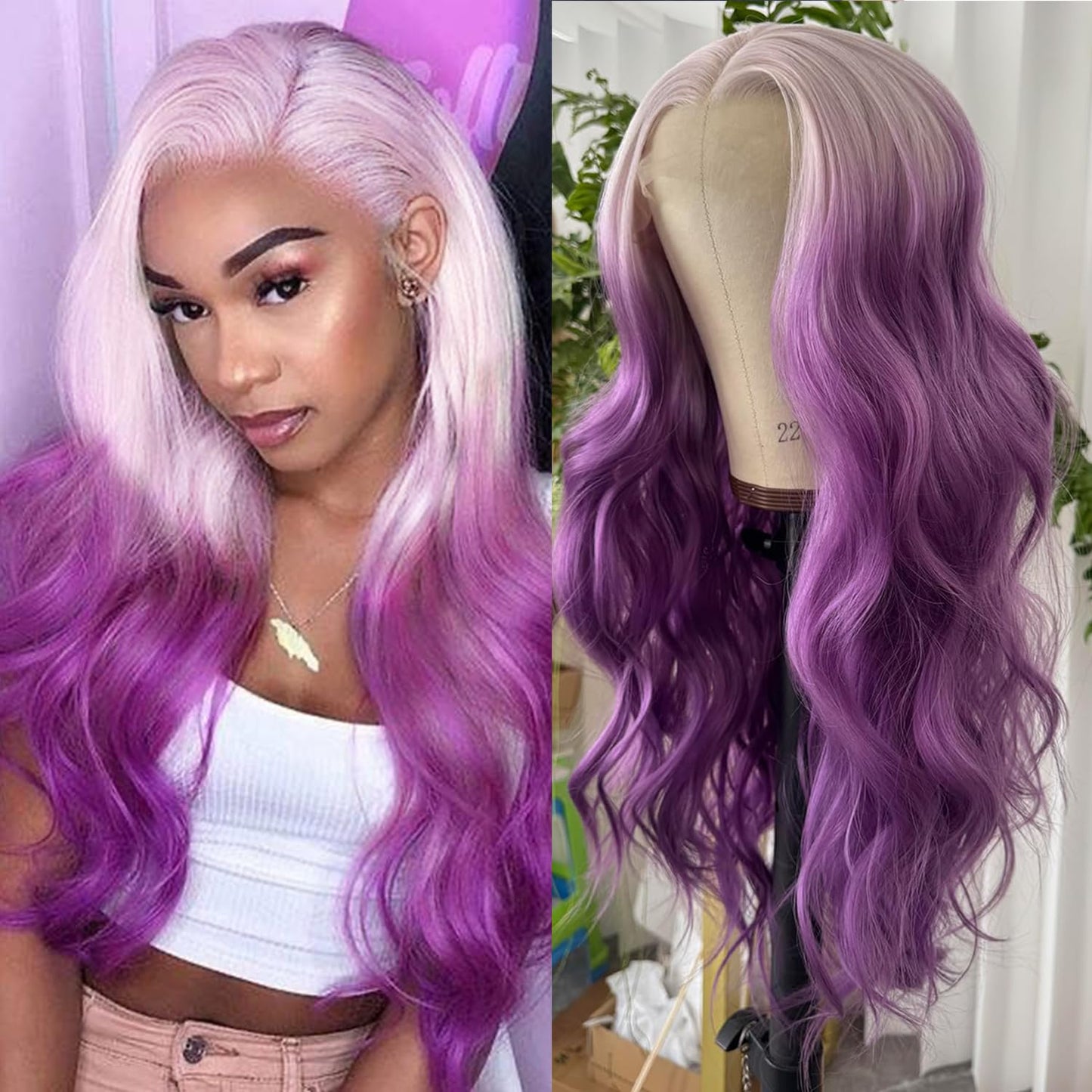 Missyvan Long Ombre Purple Lace Front Wigs for Women Body Wave 13X4 HD Lace Front Wigs Glueless 28 Inch Soft Natural Hair Line Baby Hair Heat