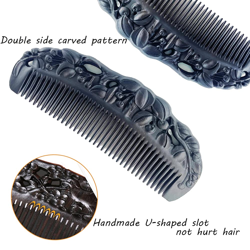 Natural Hair Comb - Black Sandalwood Fine Tooth Wooden Comb | Anti-Static, Handmade, Gift Box Included