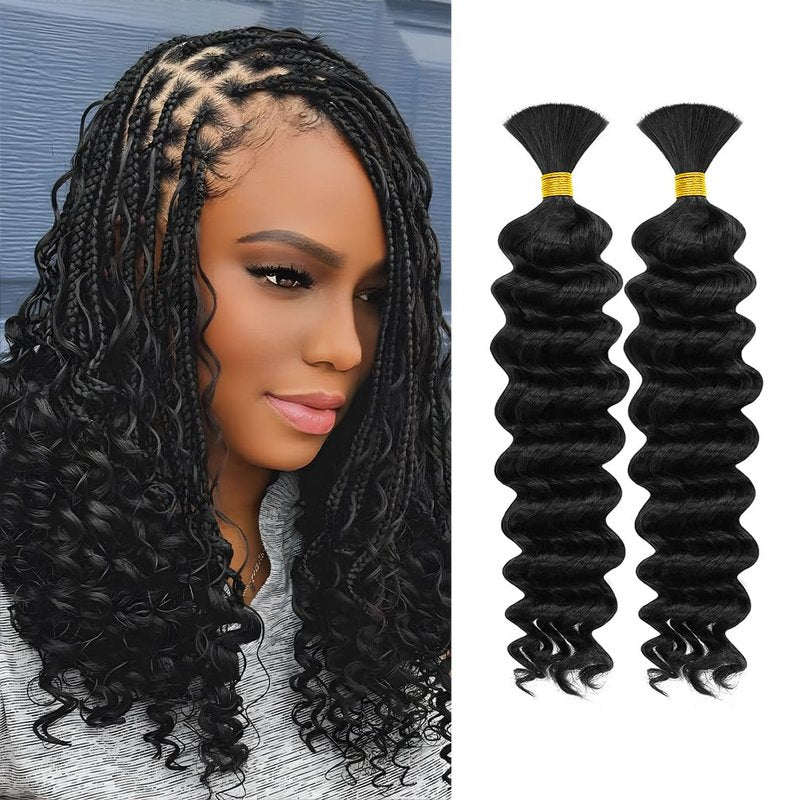 Human Braiding Hair - 16 Inch 100g Boho Braids | 10A Deep Wave Brazilian Virgin Wavy Extensions in Natural Black