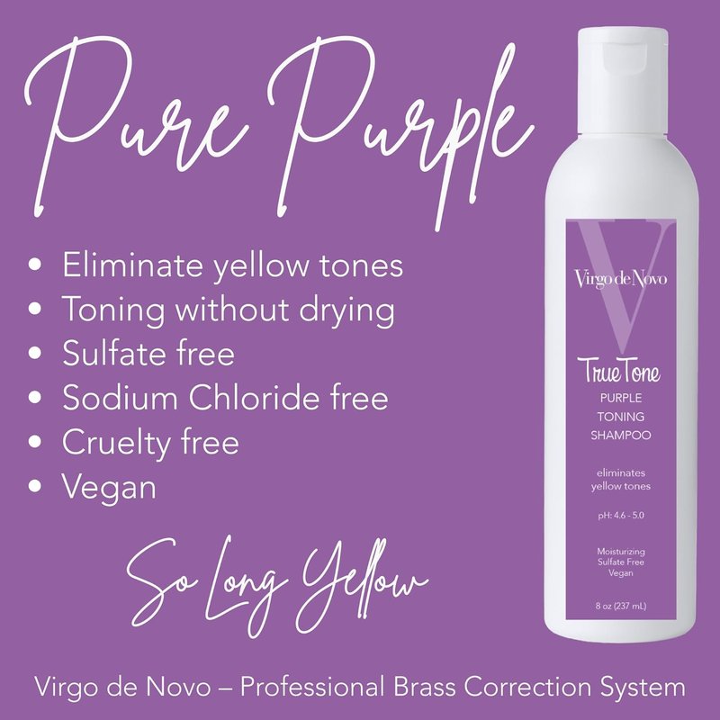 Virgo de Novo Purple Toning Shampoo - Neutralizes Yellow & Brassy Tones | Brightens Blonde, Silver & Grey Hair - 8 oz
