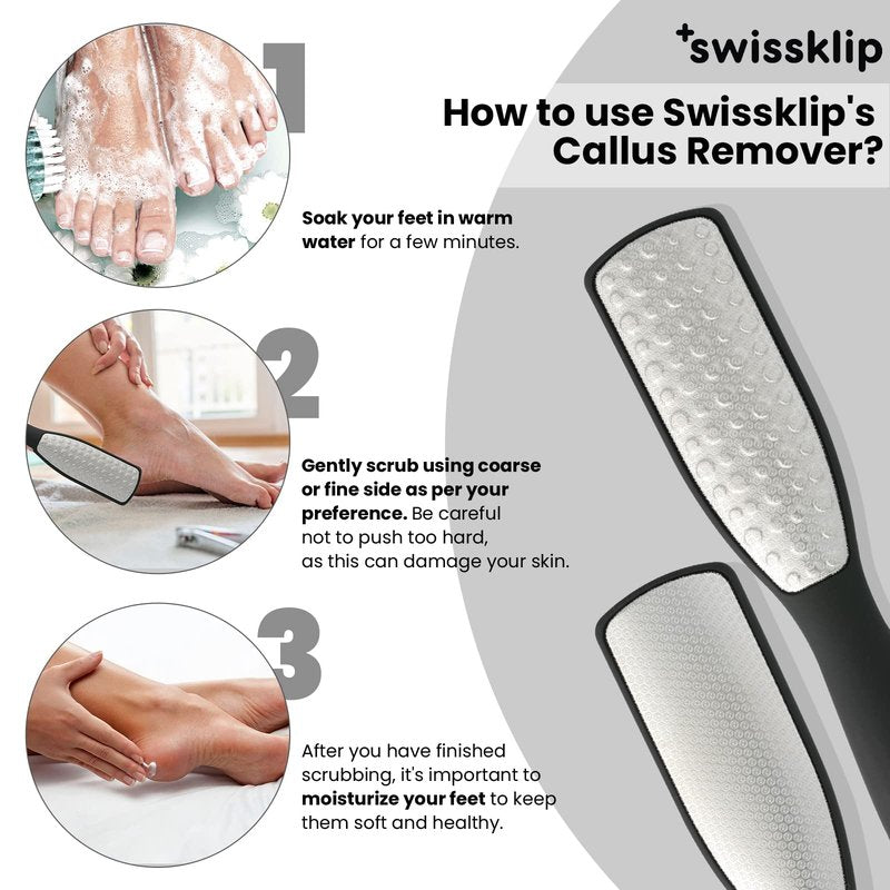 Swissker by Swissklip Foot File Callus Remover for Feet I A Perfect Heel Scraper for Cracked Heels I Luxurious Foot Scraper for Callus Removal and Dead Skin Remover for Feet (1 Pack)