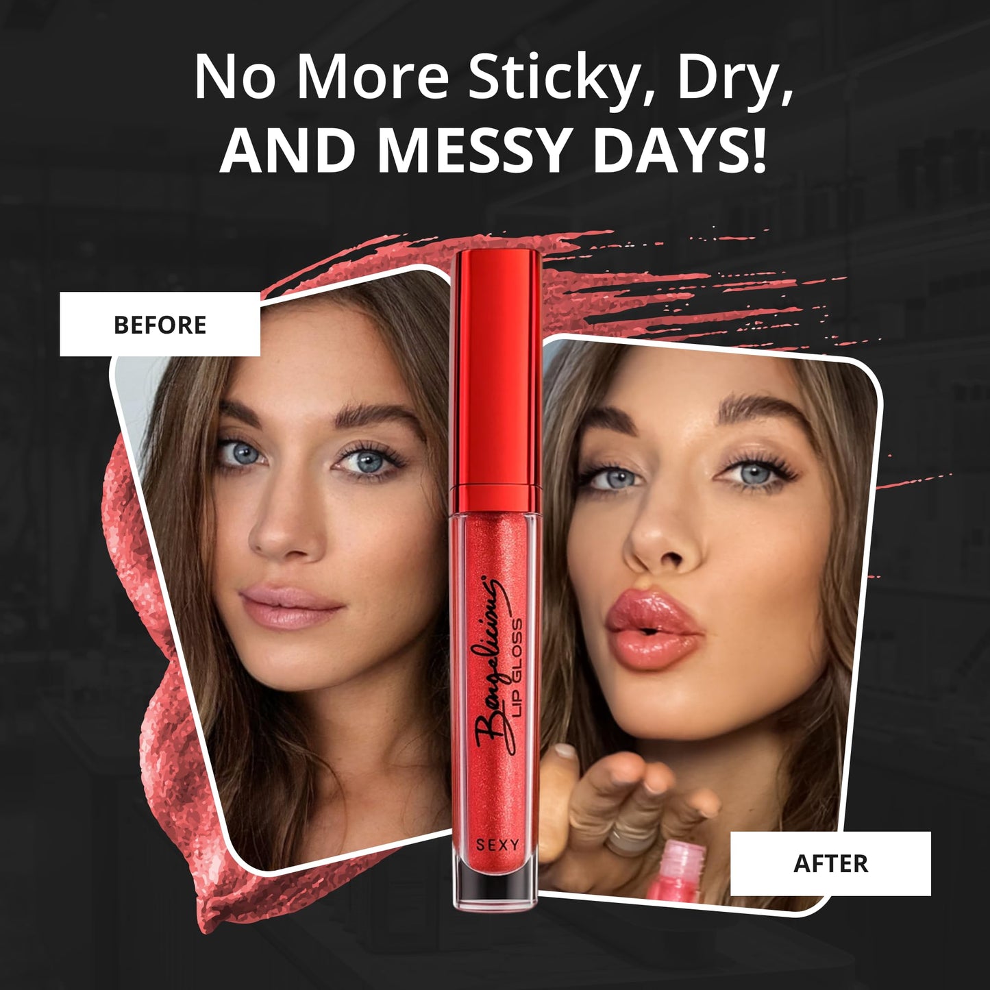 Bangalicious Scarlet Kiss Sheer Transparent Sparkle Lip Gloss for Women - Hydrating, Vitamin E Infused - Smooth Application, Clean Formula - Red Sheer Lipgloss, 1 Pack