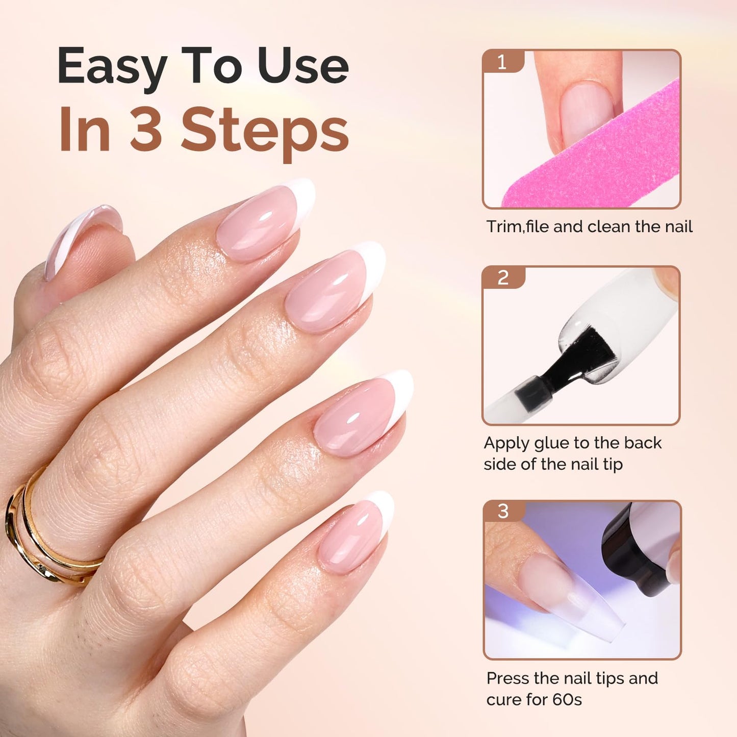 MelodySusie 9 in 1 No TPO Gel Nail Glue for False Nail Tips, 2Pcs*15ml Long Lasting UV Light Required,as Base Coat, Apex Building, Blooming & Rhinestone Gel, Stong Adhesion Manicure Kit Salon Home