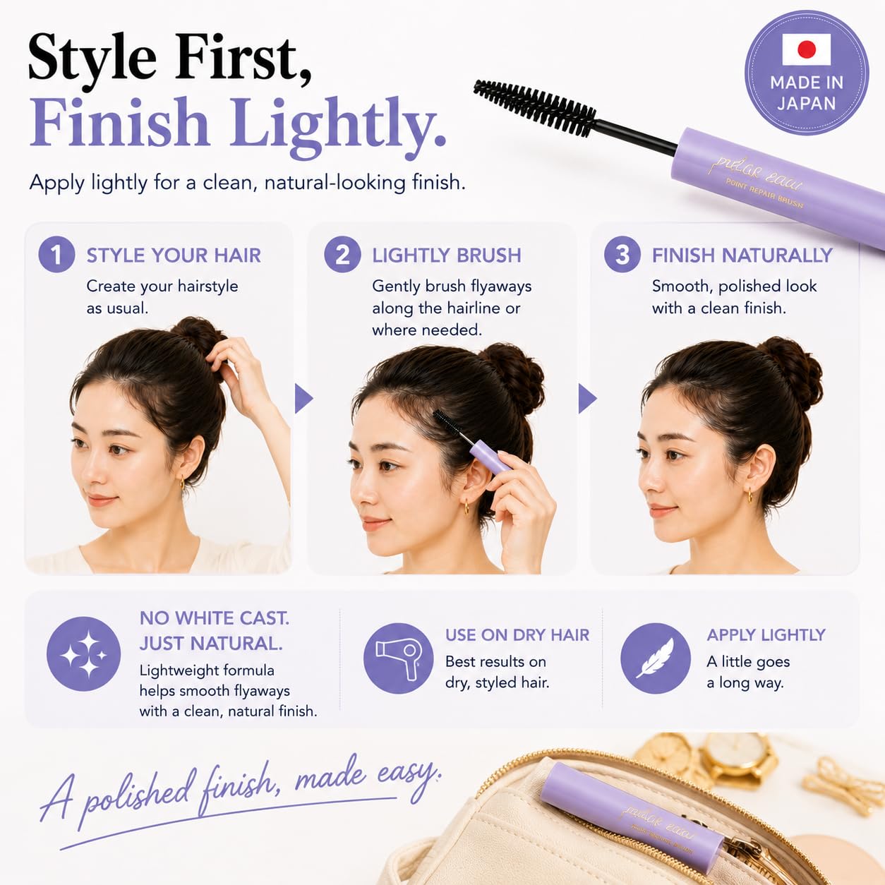 Plus eau Point Repair Super Hard Hair Finishing Stick - Extra Strong Baby Hair & Edge Control, Hair Mascara for Slick Back & Bangs, Made in Japan, Jasmine & Lily Scent