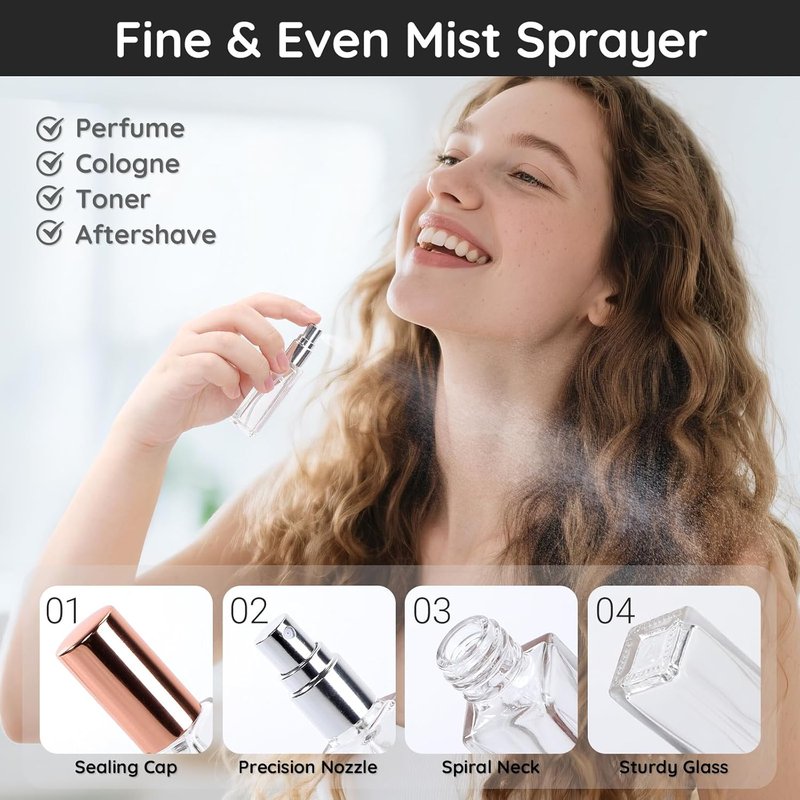 **40pcs 10ml Glass Perfume Atomizer Sprayers - Refillable Fine Mist Travel Bottles with Transfer Tool**