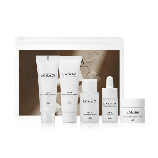 LAGOM Mini 5-Step Travel Kit | Daily Cleansing Skincare Kit, Gel to Water, Micro Foam Cleanser, Essence Toner, Niacin Serum, Deep Moisture Cream, Korean Skin Care Trial Kit