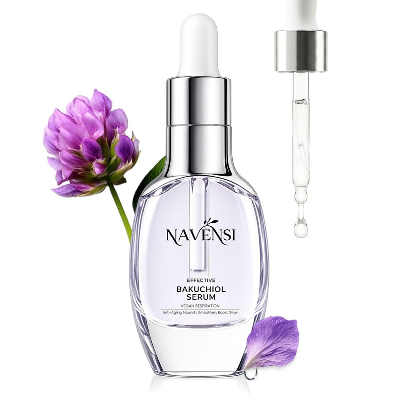 Navensi Bakuchiol Face Serum 50ml | Natural Retinol Alternative Bakuchiol Serum For Face With Hyaluronic Acid & Vitamin C | Hydrating, Firming & Anti Aging Serum for Wrinkles, Uneven Tone & Dull Skin