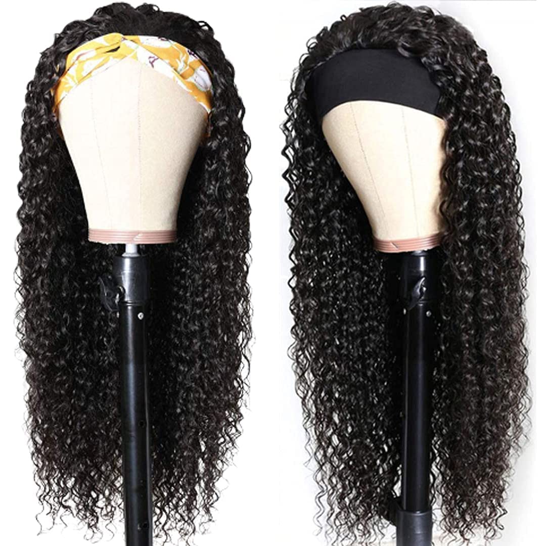 Aiterina Headband Wig Deep Wave Human Hair Virgin Hair Wigs 14 Inch None Lace Front Wigs for Black Women Deep Wave Machine Made Wig Natural Color