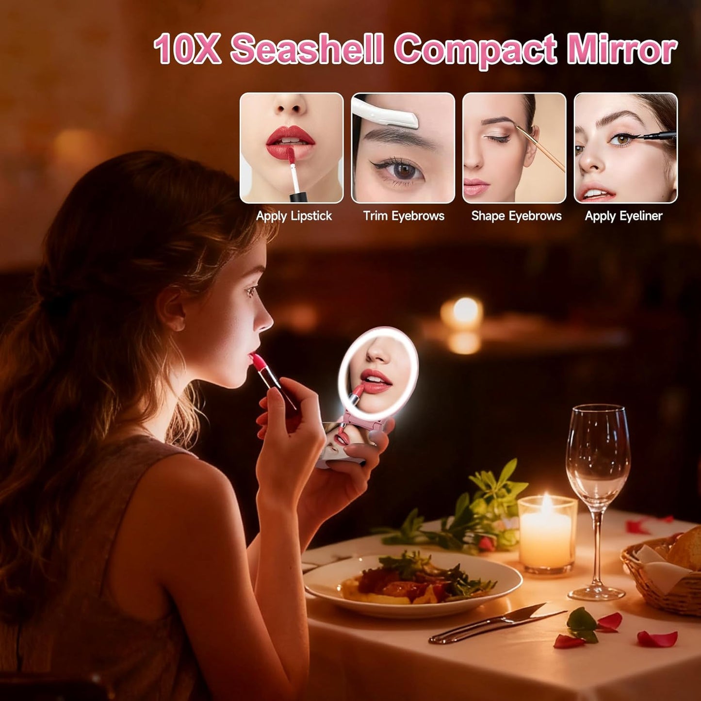 Compact Makeup Mirror with Lights - 2-Sided Folding Magnifying Mirror 3.5” | Lightweight & Shatterproof Gift for Women