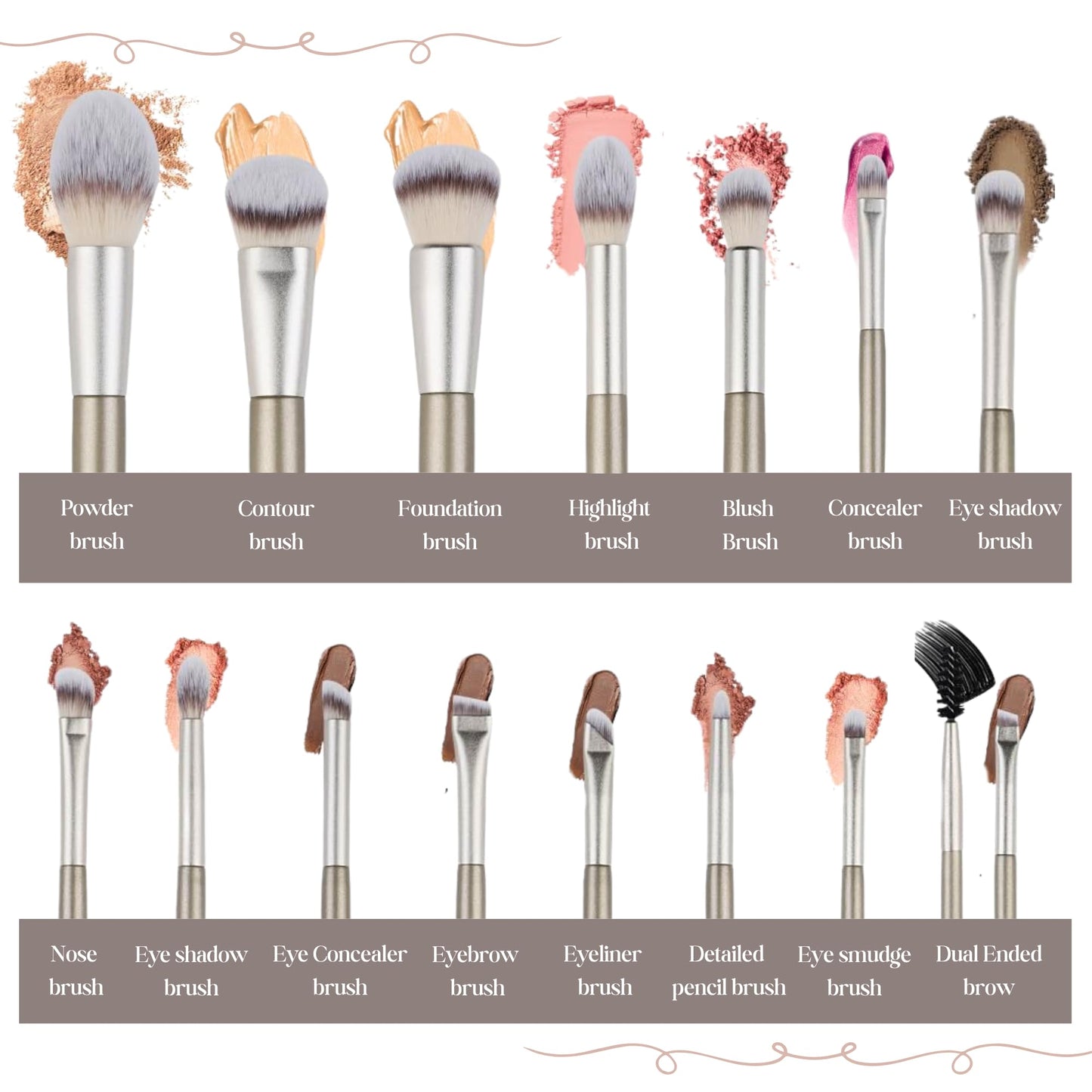 15 Pcs Makeup Brushes Set Vegan Foundation Concealers Blush Eyeshadow Eyeliner Powder Highlighter Blending Face Brush Set