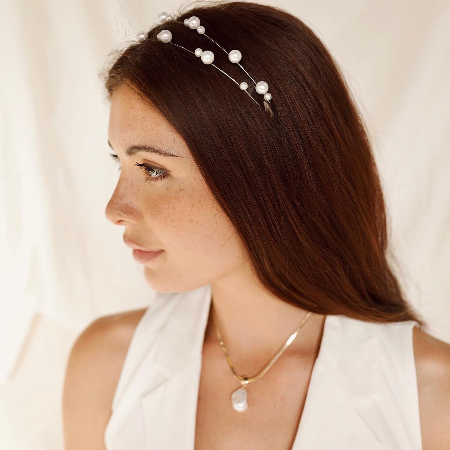 Ettika Gold Headband. Hair Accessories, Gold Headbands for Women. Gold Tone Plated Headband. Topped in Pearls Headband