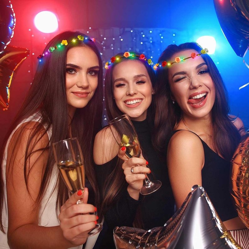 LED Flower Crowns - 54 PCS Light Up Headbands for Women | Glow in the Dark Party Accessories for Weddings, Halloween & Cosplay