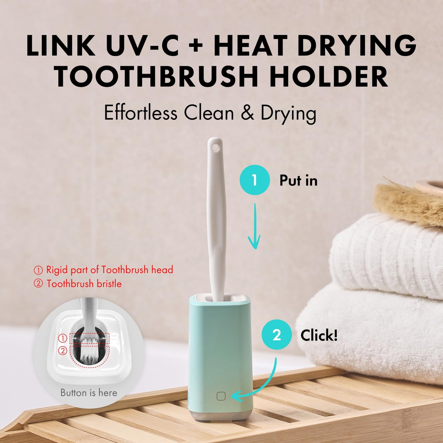 Link UV-C + Heat Drying Toothbrush Holder L-S201/Toothbrush Cover/Toothbrush Travel Containers/USB Charging Way/Auto Care System (White)