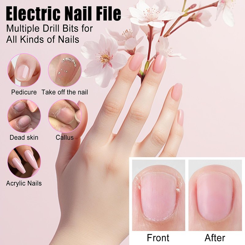 HZXINGWANG Professional 45000 RPM Portable Nail Drill & Electric Nail File for Acrylic Nails, Gel Polish Removal – Rechargeable with 6 Drill Bits Kit for Home & Salon Use (White)
