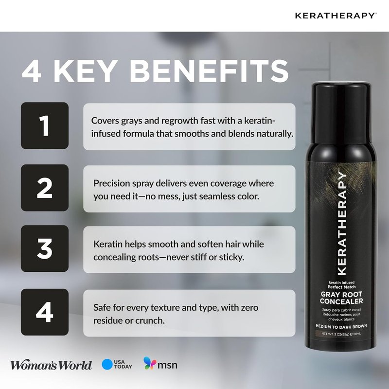 Keratherapy Gray Root Concealer Spray - Keratin Infused Hair Darkening Solution | Dark Brown, 3 oz