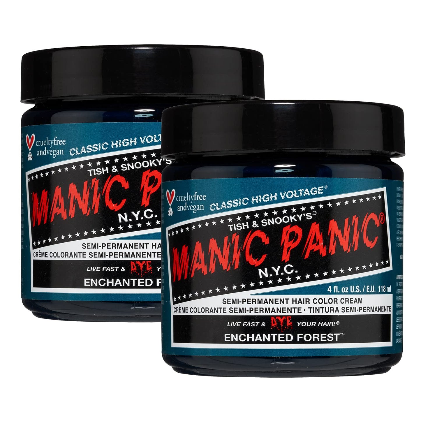 MANIC PANIC Classic Enchanted Forest Semi Permanent Hair Color - Deep Teal Green Hair Dye for Women & Men That Lasts 4-6 Weeks - Vegan, Ammonia & Cruelty-Free - Create & Mix Custom Shades (4oz / 2pk)