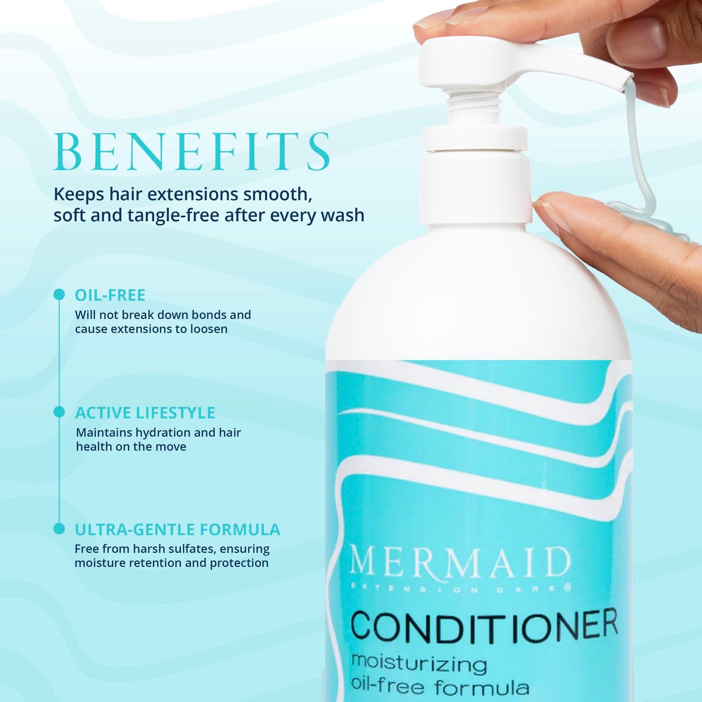 Mermaid Extension Care Conditioner, Moisturizing, Oil-Free Daily Formula for Hair Extensions, 16 fl oz