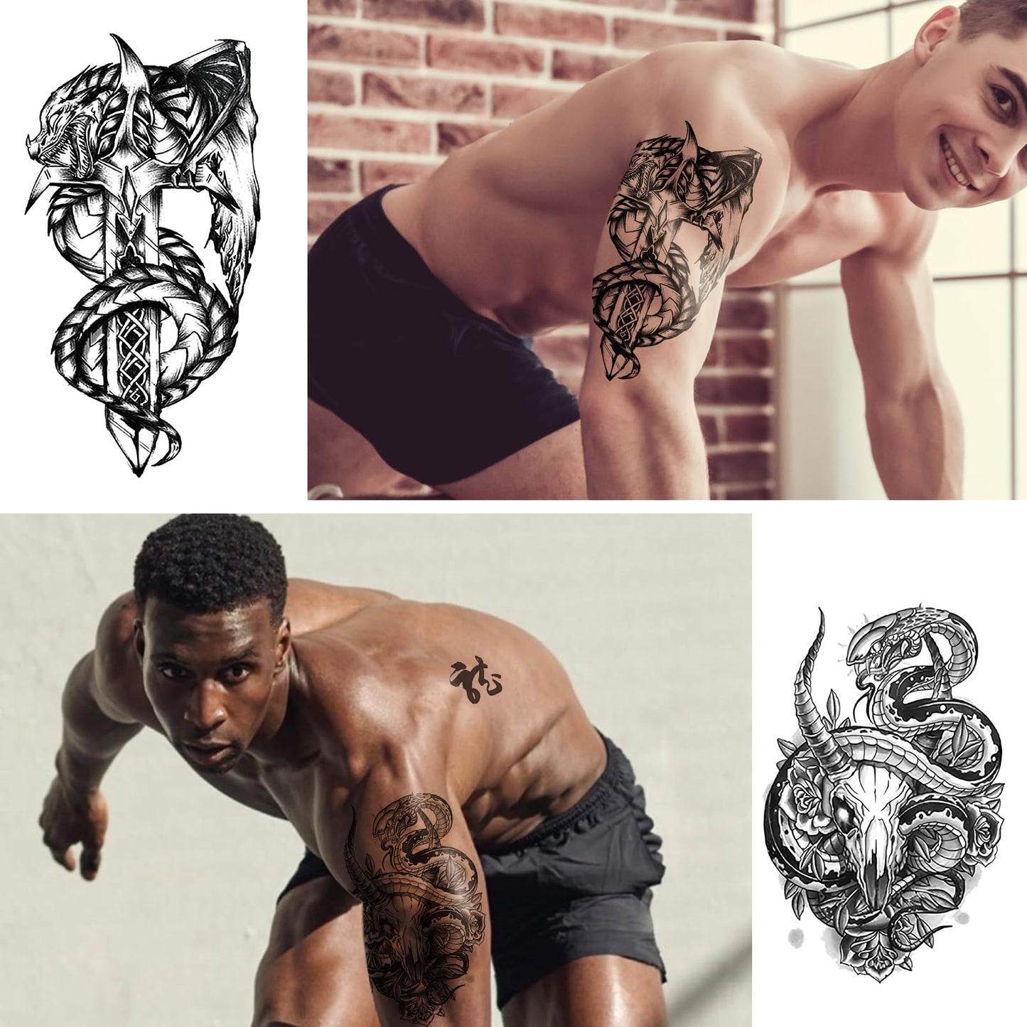 VERKSTAD Black Realistic Temporary Tattoos for Men Women, Waterproof Half Sleeve Fake Tattoos for Boys Girls, Warrior Wing Cross Dragon Letter Totem Tattoo Kits for Parties Festivals Cosplay