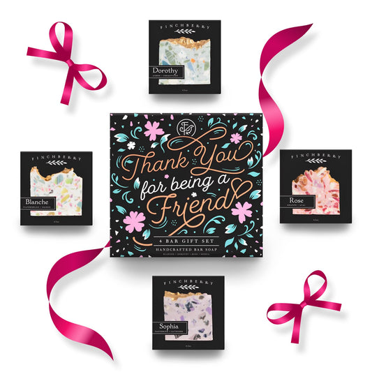 FinchBerry Thank You for Being a Friend Gift Set – Best Friends & Friendship Gifts for Women & Men – Includes 4 Handmade Natural Bar Soaps (4.5 oz Each)