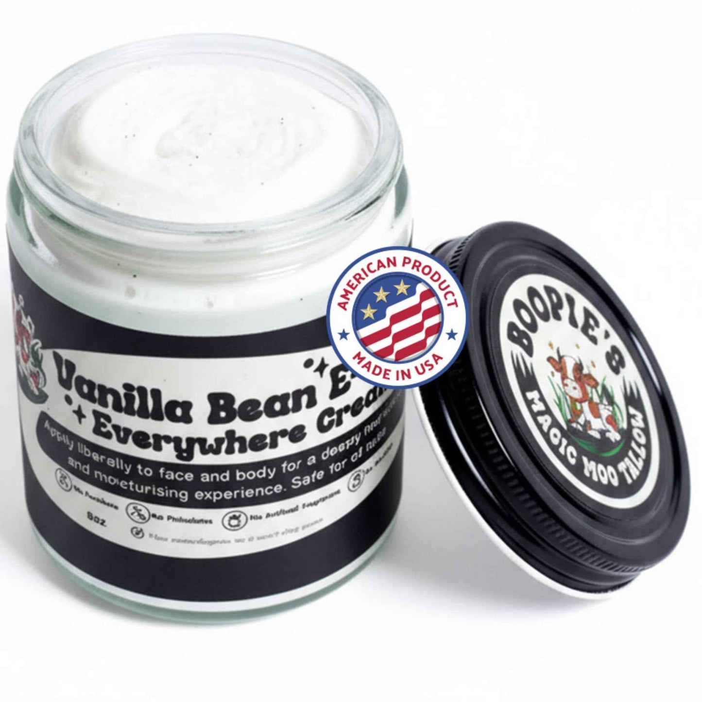 Magic Moo Tallow Vanilla Bean E-Moo Moisturizing Everywhere Cream with Organic Emu Oil. For acne, stretch marks, eczema, hyrdation, dry skin & more. 2oz