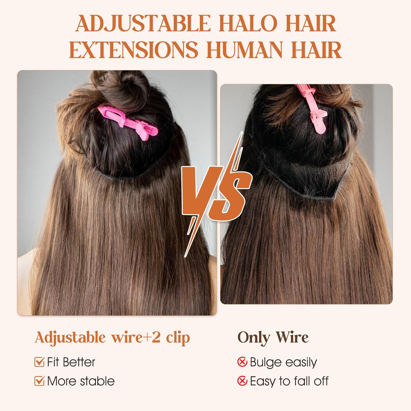 S-noilite Halo Hair Extensions Real Human Hair 12inch Short Straight Halo Extensions for Women Adjustable Dark Brown Halo Hair Extensions