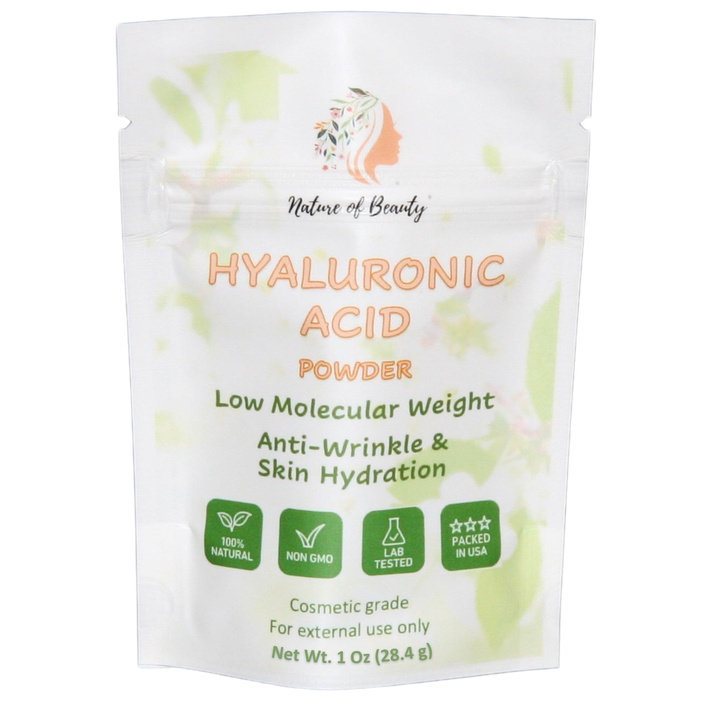 Hyaluronic Acid Powder, Low Molecular Weight (LMW) Anti-Wrinkle Hyaluronic Powder, For Face Serum Or Lotion, 100% Natural, USA Made, 1 Oz (28.4g)