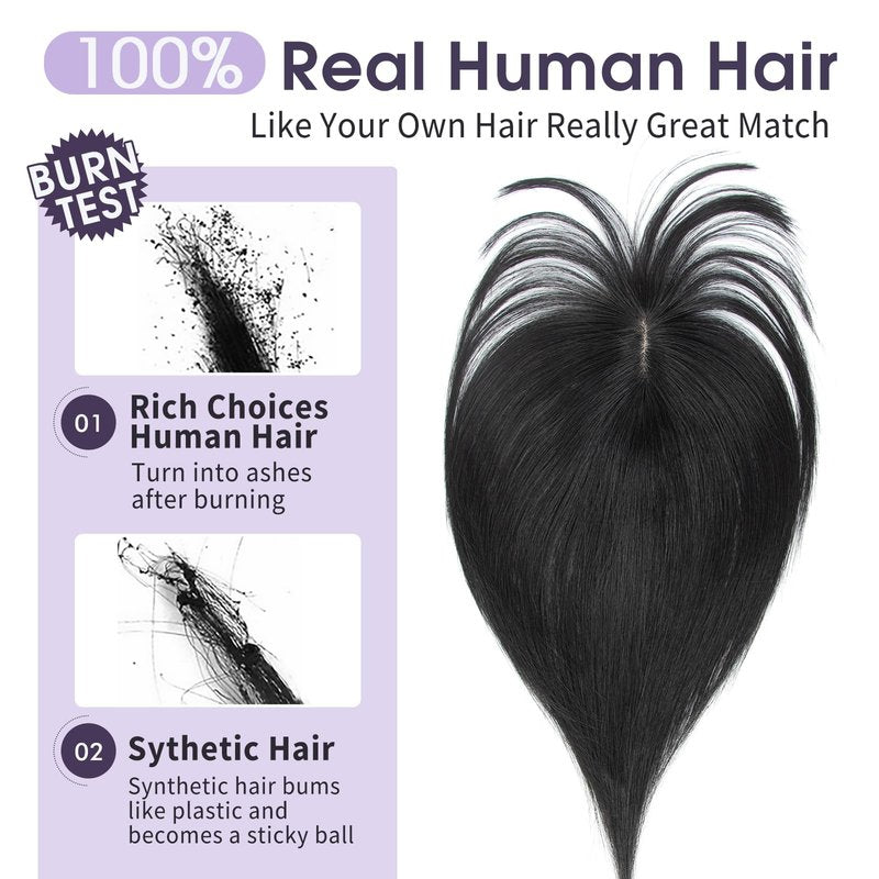 EonLuxe Real Human Hair Topper for Women with Thinning Hair 100% Real Remy Hair Topper for Women, Clip In Hairpiece for Thinning Hairpiece for White HairRoots Cover(8inch, Jet Black)