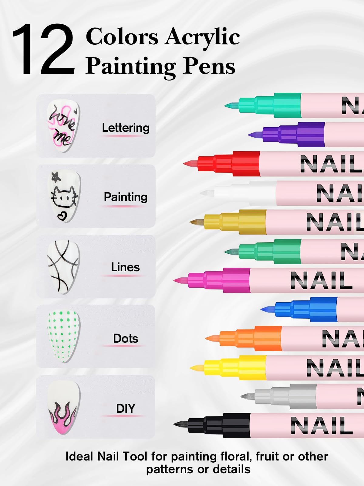 EBANKU 12 Colors Nail Art Pens Set, Christmas Nail Polish Pen Quick Drying 3D Acrylic Paint Pen Nail Markers for Christmas Nail Art Painting Point Dotting Liner Pen Manicure Tools Nail Design