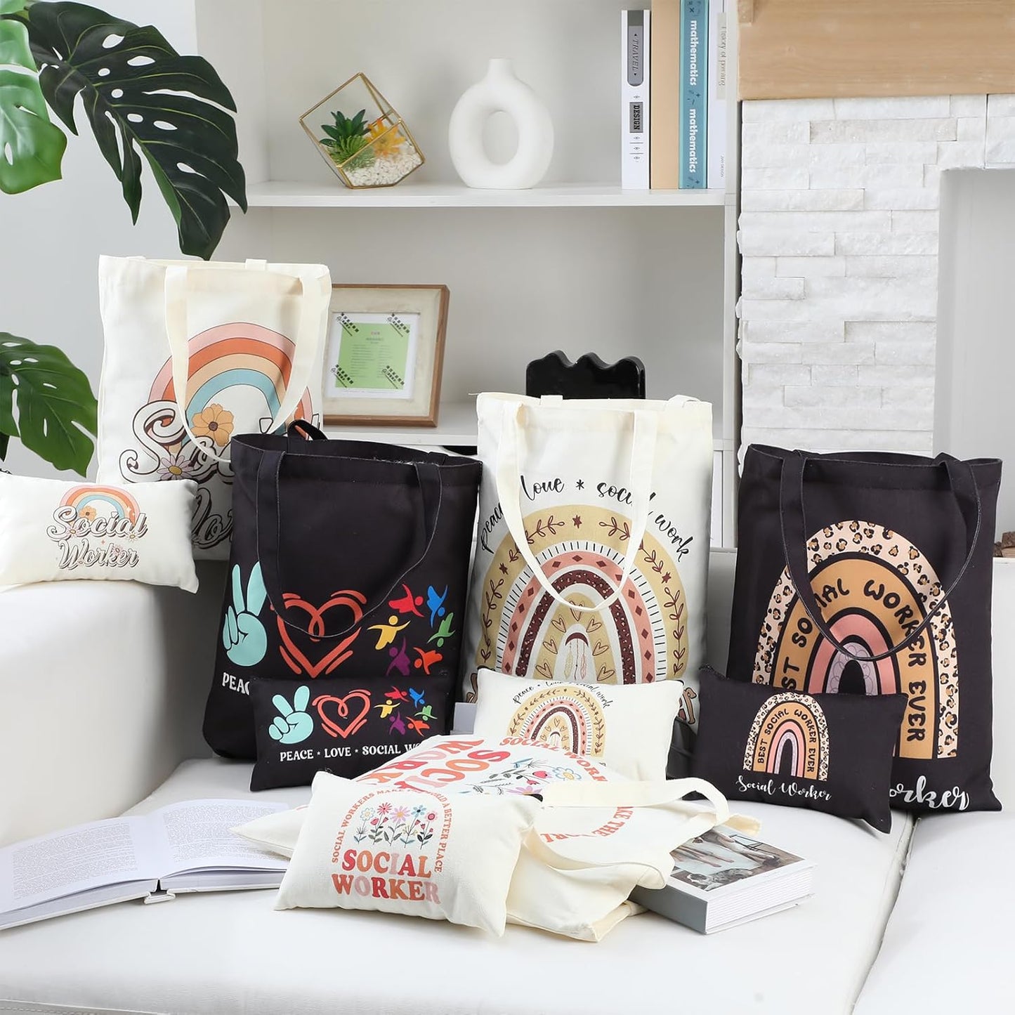 Social Worker Gifts - 24 Pcs Canvas Tote & Zip Makeup Bags | Appreciation Gifts for BSW, MSW, DSW, LCSW