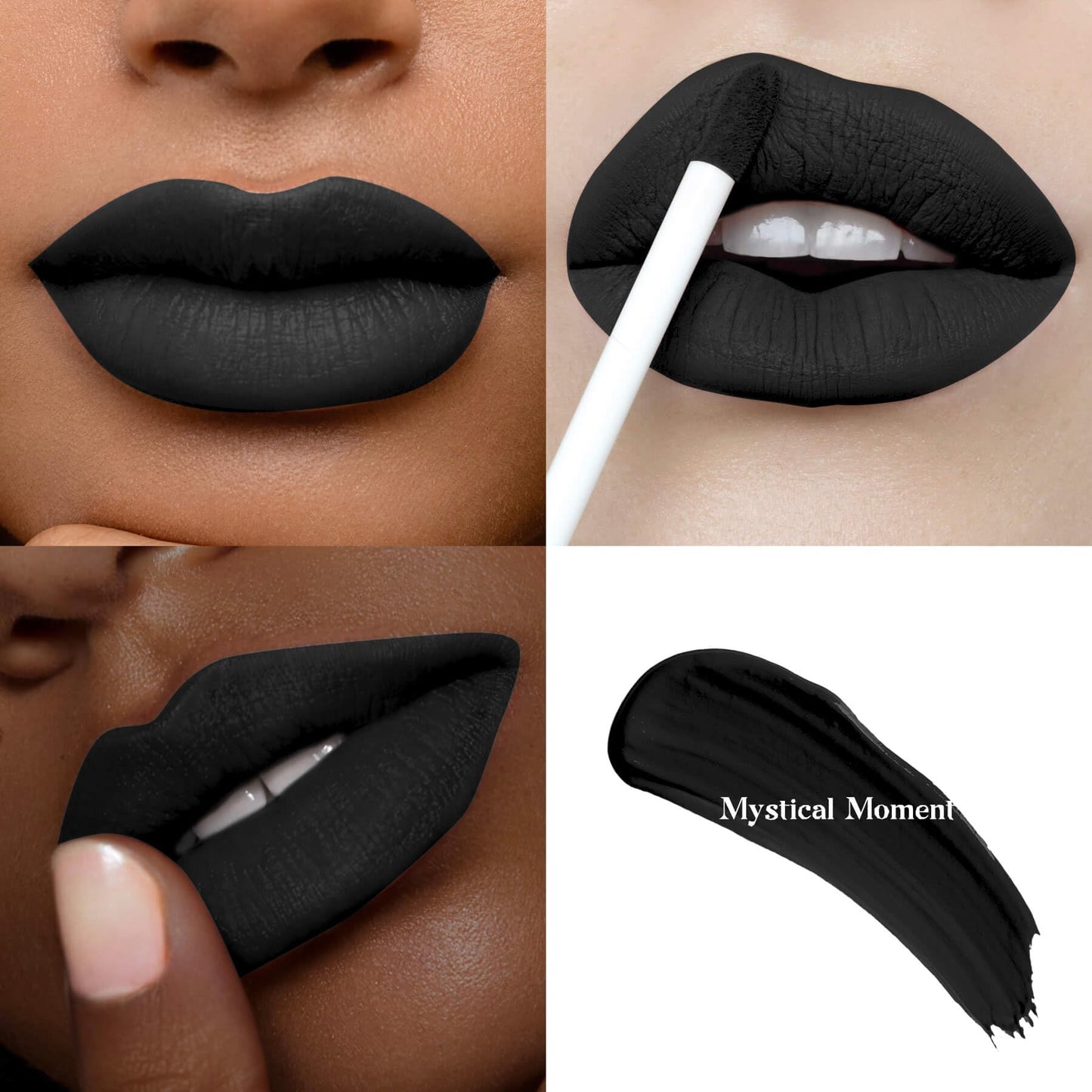 ilembane Matte Superstay Dark Black Liquid Lipstick, Pure Black, High Impact Color, Up to 16H Wear, Transfer-Proof Smudge Proof & Waterproof for Goth, Cosplay, Halloween, 0.17 Fl Oz (Mystical Moment)