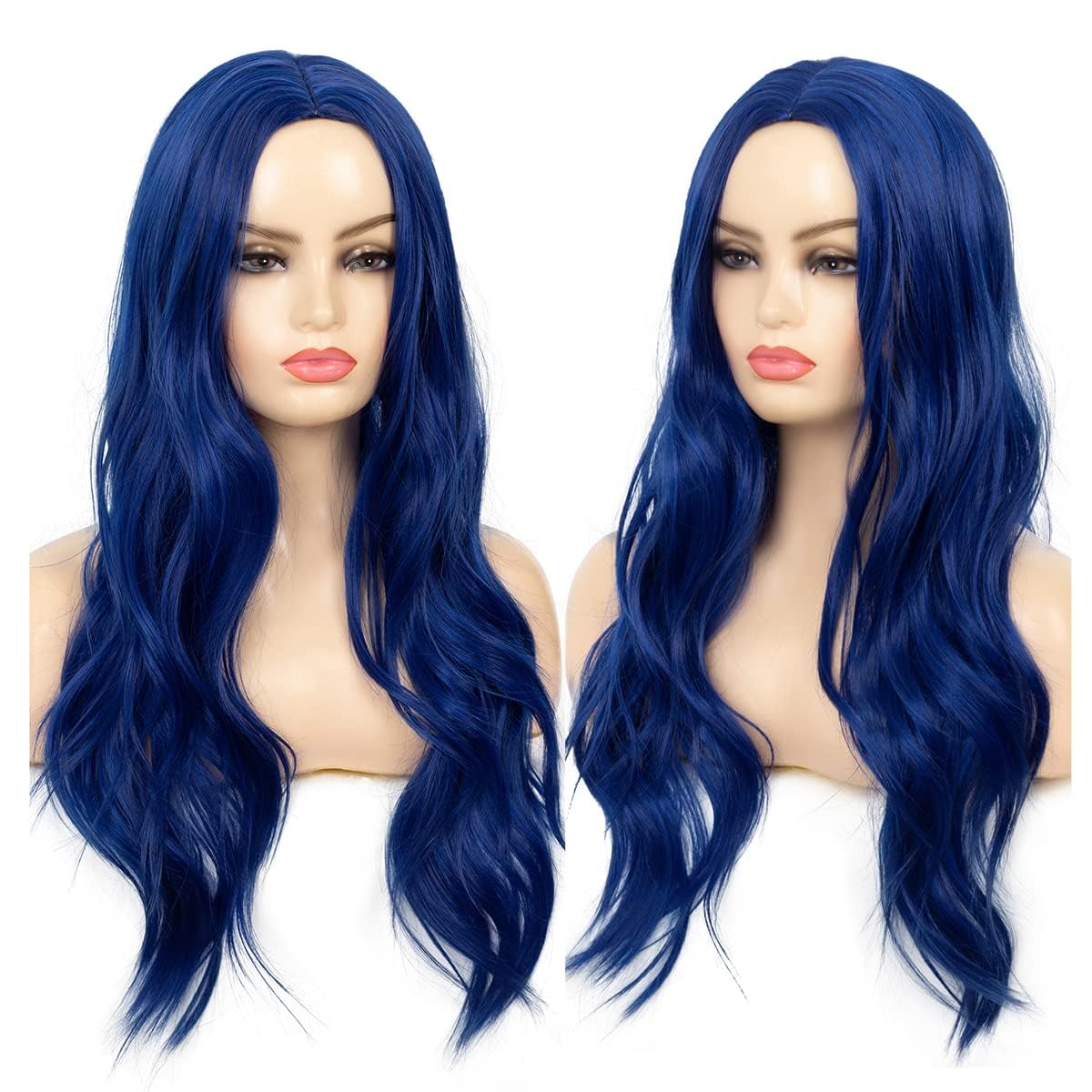 Baruisi Blue Wigs for Women Long Curly Wavy Synthetic Hair Wig Natural Middle Parting Heat Resistant Costume Cosplay Use