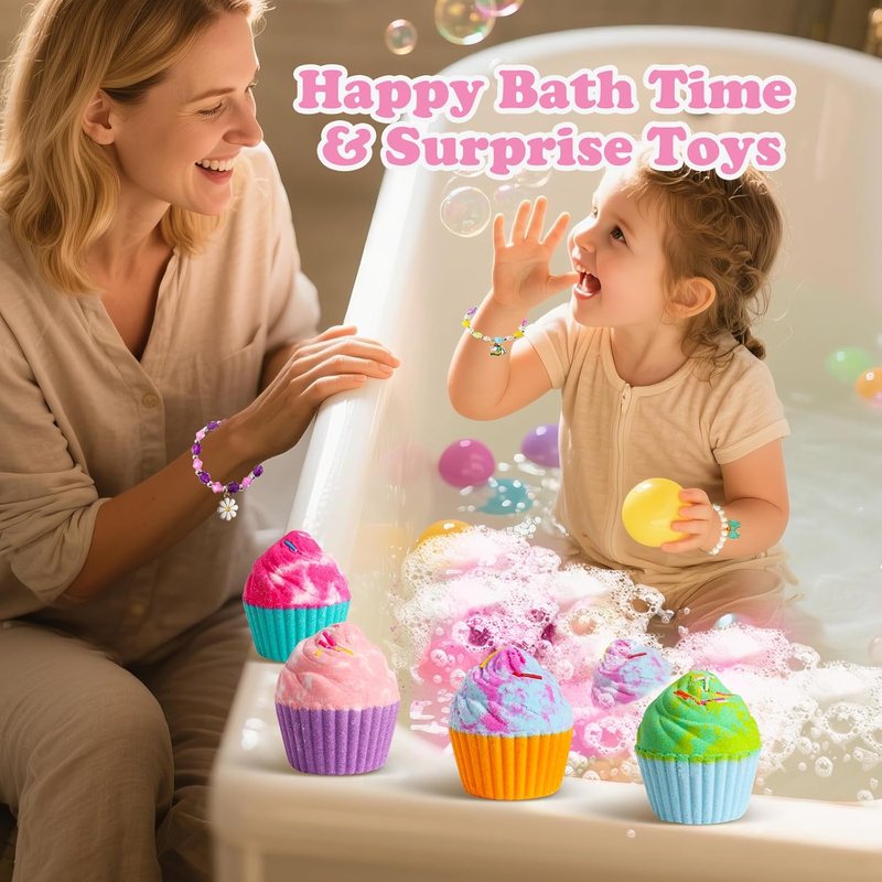 Bath Bombs for Kids - Surprise Jewelry Inside | 8 Cupcake Fizzy Spa Balls for Girls, Teens & Birthday Gifts