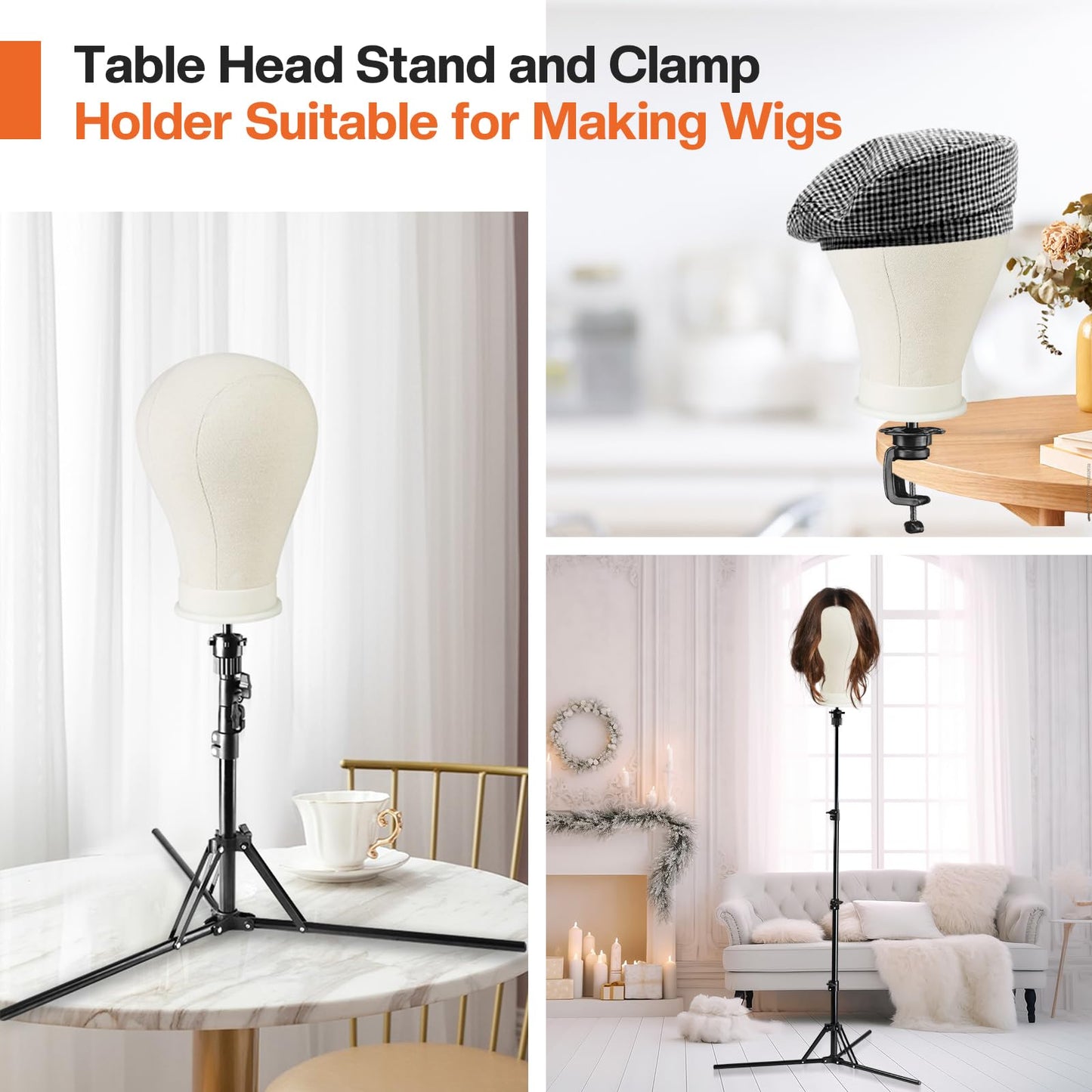 23In Wig Stand Wig Head with Tripod, Wig Head Stand Mannequin Head(White)