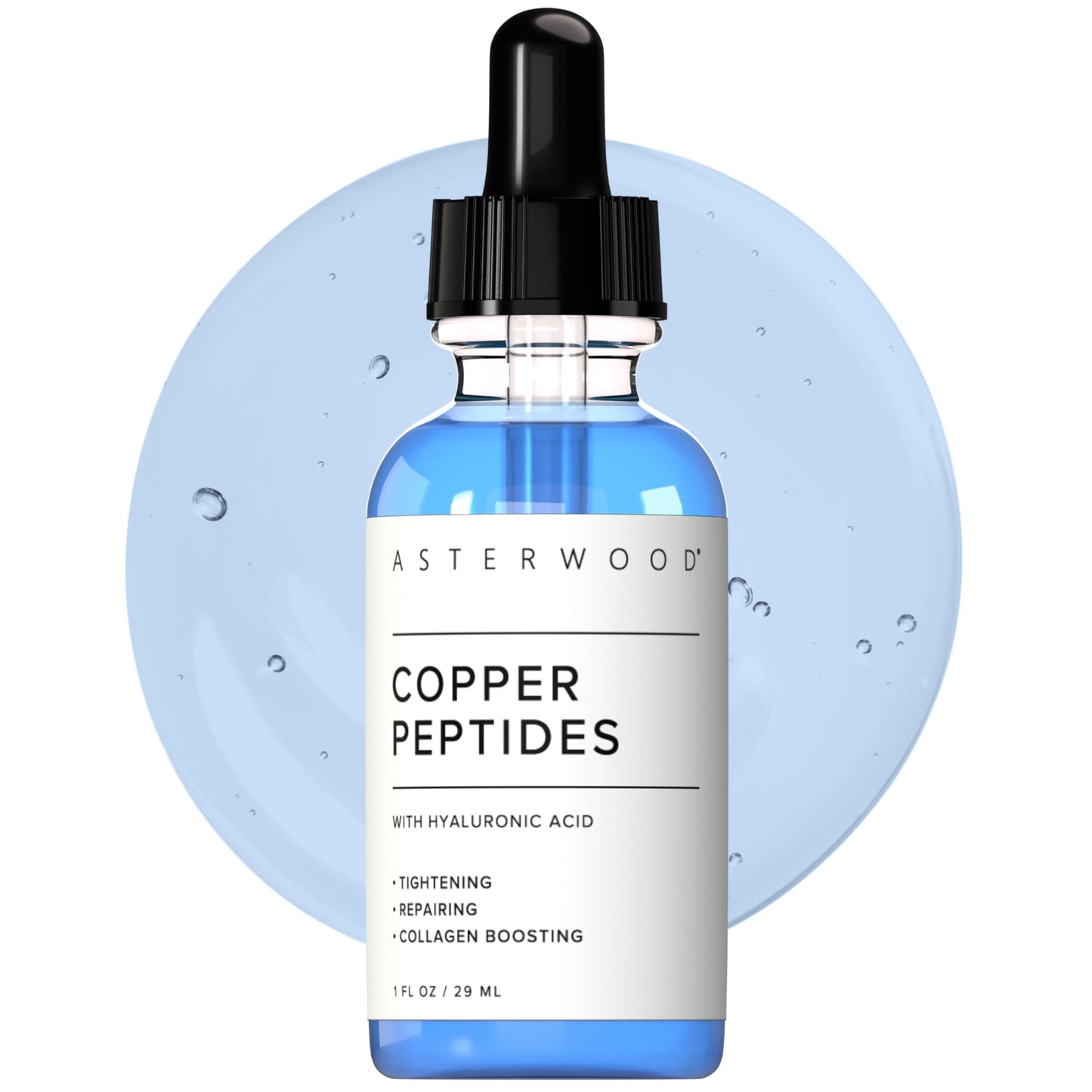 Asterwood Copper Peptides Serum for Face - with GHK-Cu and Hyaluronic Acid - Anti-Aging Facial Serum - 1 Fl Oz