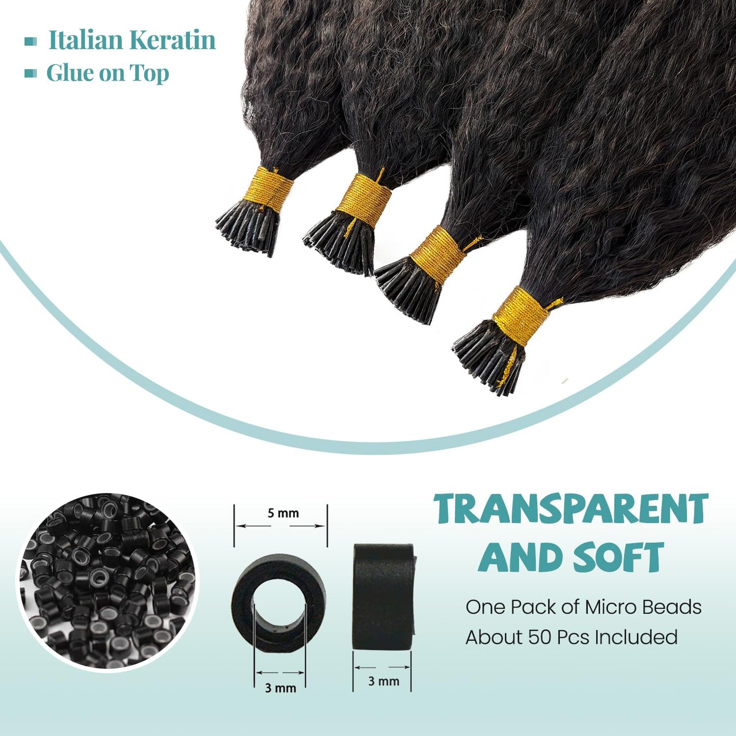 Licoville I Tip Hair Extensions Kinky Straight Microlink Extensions 18 Inch 50G Cold Fusion Keratin Tip Bundles Soft Natural Black Kinky Straight Real Human Hair I Tips for Black Women