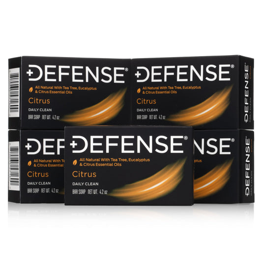 Defense Soap Citrus Bar – All Natural Tea Tree, Eucalyptus & Citrus Essential Oils – Post Workout Hygiene for Athletes, Sports & Active Lifestyles – Washes Away Sweat & Body Odor – 4.2 oz (Pack of 5)