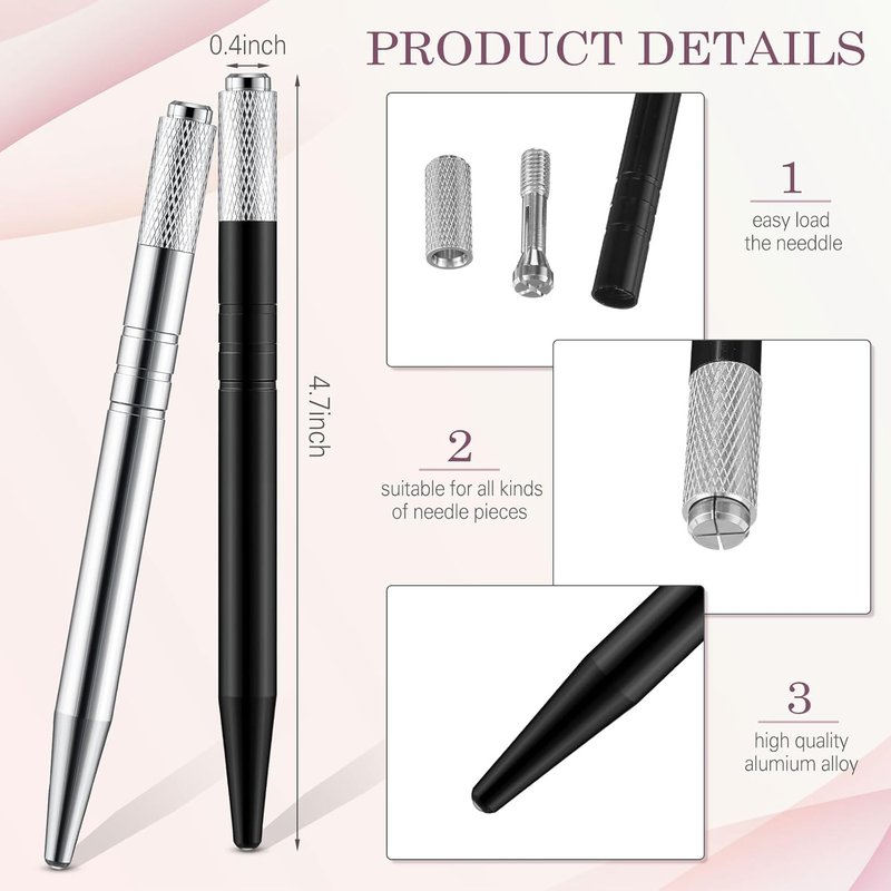 Microblading Pen Set - 50 Pcs Manual Eyebrow Pens with Aluminum Tool Holders | Silver & Black