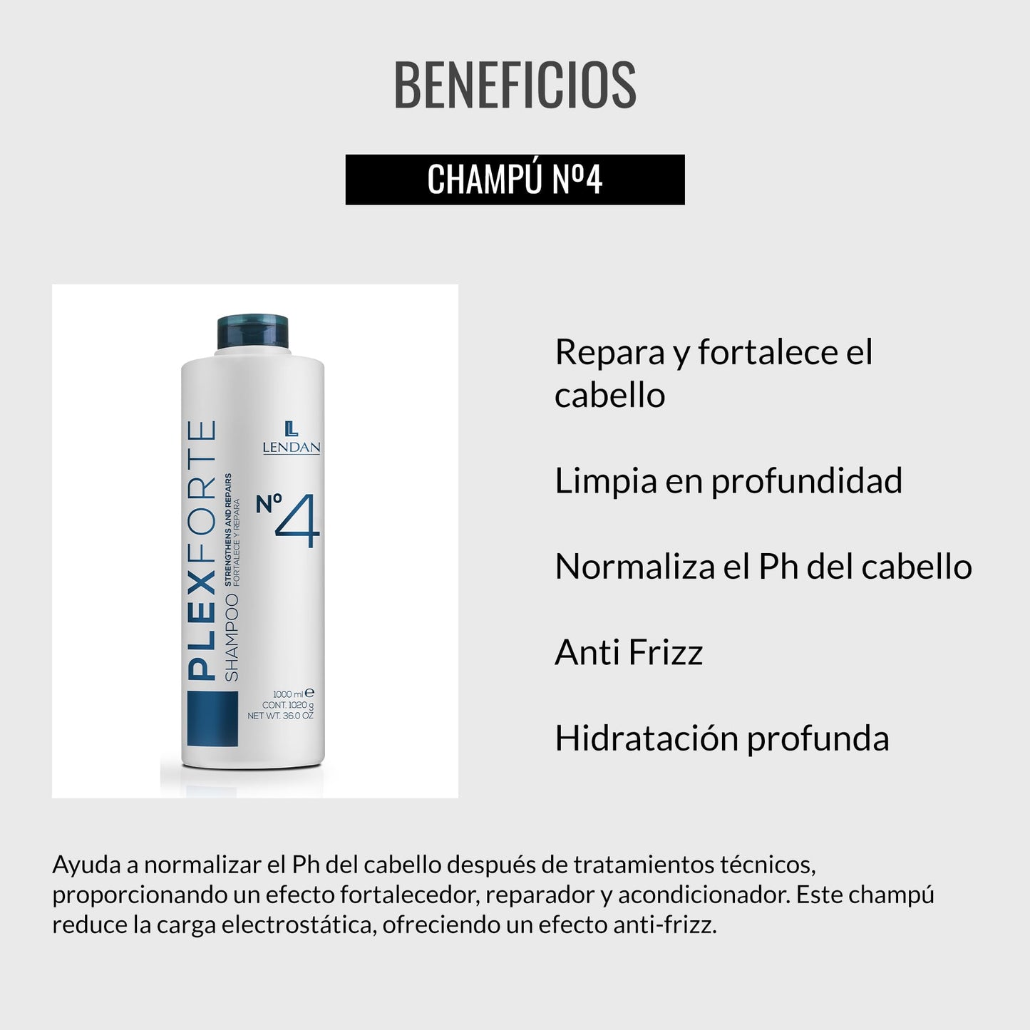 Lendan - Repair Shampoo - Plex Forte Nº4 Shampoo - 1000 ml - Repairs and Strengthens Hair - Deep Cleanses - Normalizes Hair pH - Anti-Frizz - Deep Hair Hydration