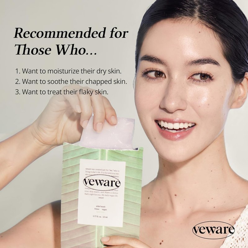 Veware Relief Mask 10pcs For Calming the skin Facial sheet mask for face, Immediate Calming Korean Facial Mask 10ea sheet mask set (Heartleaf/Madecassoside) (Heartleaf)