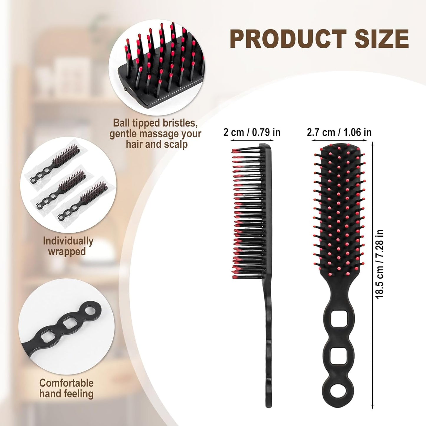 Hair Brushes Bulk - Individually Wrapped for Curly Hair | Ideal for Shelters & Hotels (100 PCS)