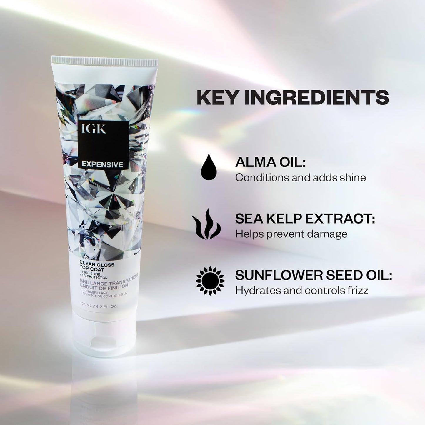 IGK Clear Gloss Top Coat - High Shine Treatment for Soft, Smooth Hair | Revives Color & Controls Frizz | 4.2 Oz