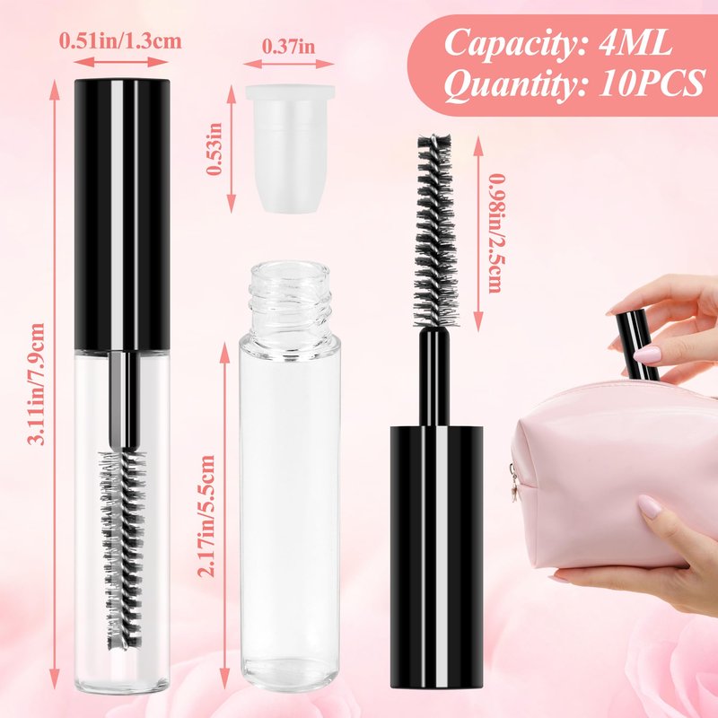 Adecco LLC AHIER 10 pcs 4ML Reusable Empty Bottle Tube Container for Eyelash Growth Oil/Mascara with Brush for Home and Travel (10p)…