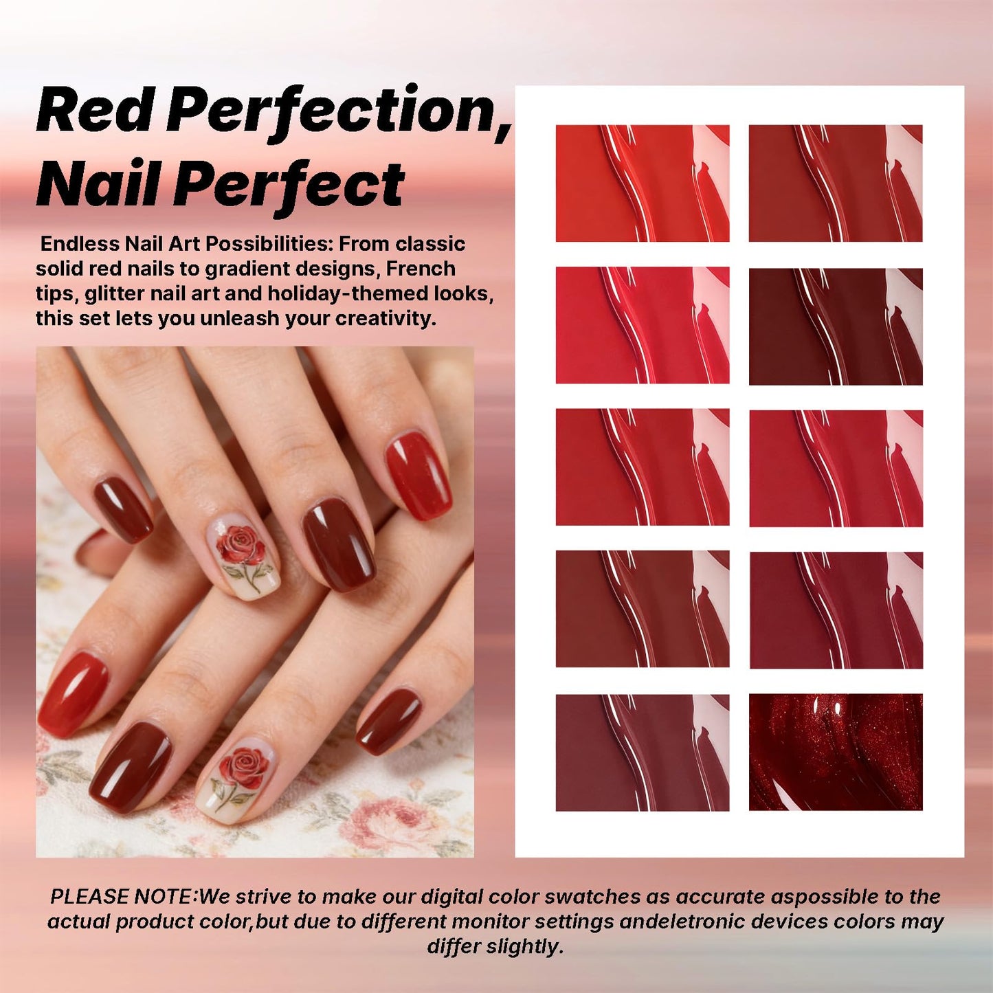 JR 12ml 10colors HEMA Free Red Gel Nail Polish Set Long Lasting Soak off UV Gel Polish Kit Nail Art DIY Manicure Salon Home Gifts for Women D Model