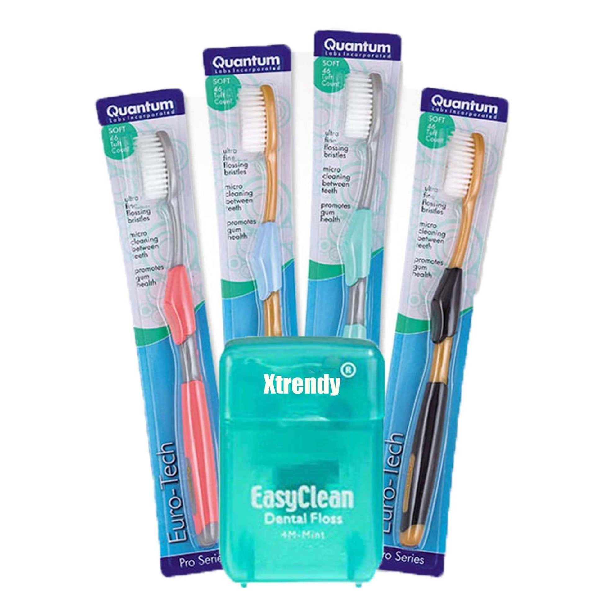 XTRENDY Euro-Tech Extra Soft Toothbrush, Soft Ultra Fine Feathered Bristles Toothbrush with Soft Slim Handle Grip and Thumb Rest for Adults, 16 Pack Bonus Floss