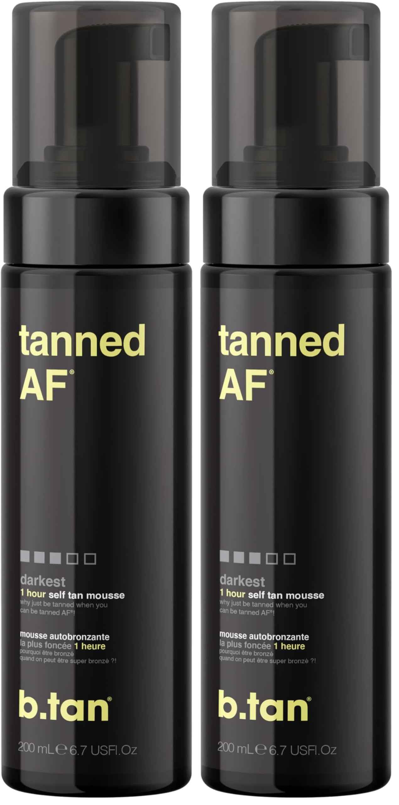 b.tan Self Tan Mousse - Tanned AF - Darkest Self Tanner for Fastest, Darkest Tan, 6.7 Fl Oz (Pack of 2)