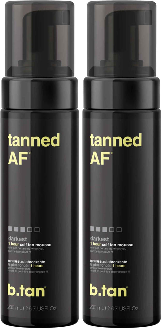 b.tan Self Tan Mousse - Tanned AF - Darkest Self Tanner for Fastest, Darkest Tan, 6.7 Fl Oz (Pack of 2)
