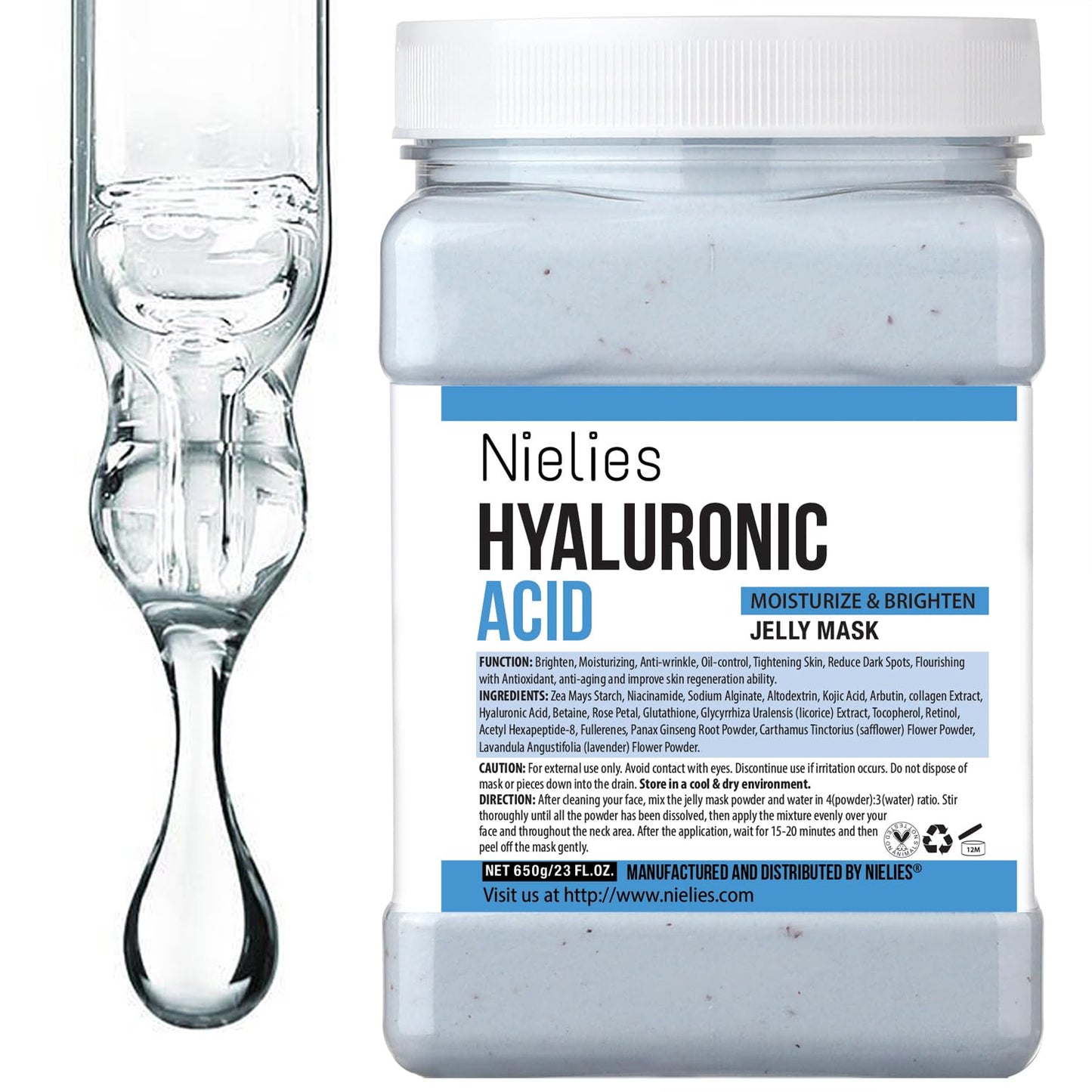 Nielies Jelly Face Mask for Facials - Hyaluronic Acid Hydrating Nourishing Jelly Mask | Vajacial Jelly Mask Powder | 23 Oz Jar