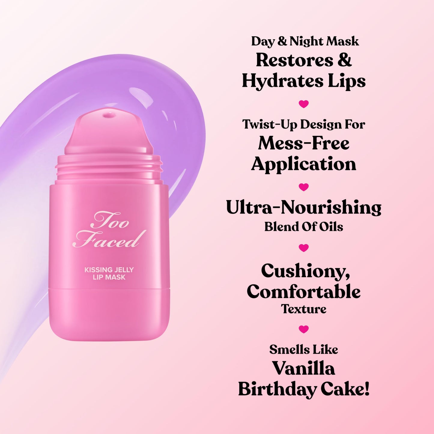 Too Faced Kissing Jelly Lip Mask Night & Day Hydrating Lip Treatment | Nourishing & Hydrating Lip Mask for Dry Lips with Twist Up Design, Birthday Kiss, 0.50 Fl Oz