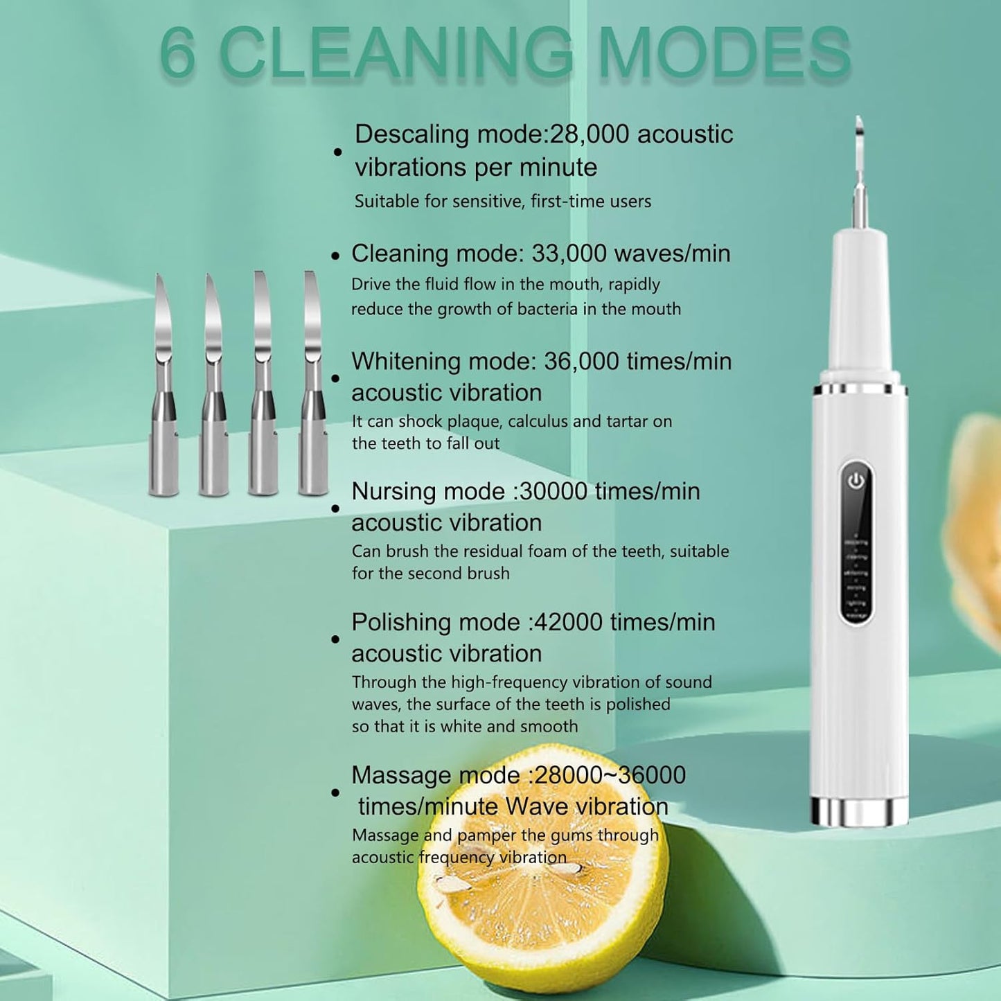 Professional Plaque Remover - Intelligent Teeth Cleaning Tool with 5 Modes & 4 Replaceable Heads | Dental Care Kit