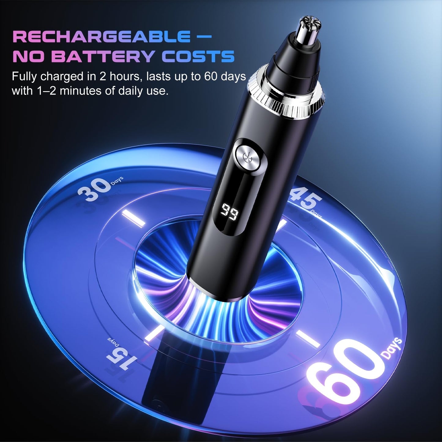 Savilab Nose Hair Trimmer for Men and Women, USB Rechargeable Electric Facial and Ear Hair Remover with LED Display, Dual-Edge Blades for Smooth, Painless Eyebrow Grooming (Black)